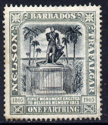 Barbados 1906 Nelson Centenary Crown CC 1/4d black & grey mounted mint SG 145, stamps on nelson, stamps on monuments, stamps on 