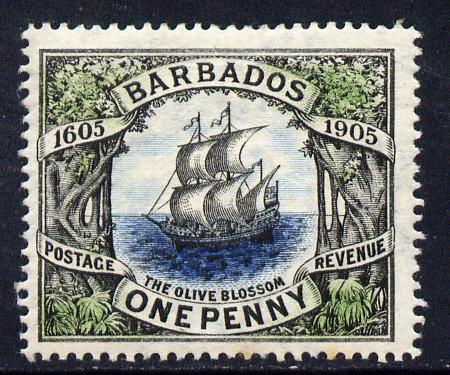 Barbados 1906 Tercentenary of Annexation 1d Orange Blossom mounted mint SG 152, stamps on ships