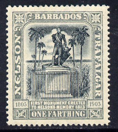 Barbados 1907 Nelson Centenary MCA 1/4d black & grey mounted mint SG 158, stamps on nelson, stamps on monuments, stamps on 