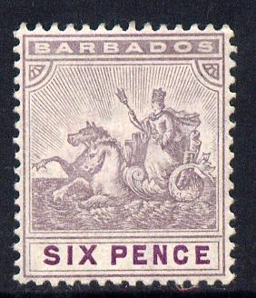 Barbados 1909 Britannia MCA 6d dull & bright purple mounted mint SG 168, stamps on britannia