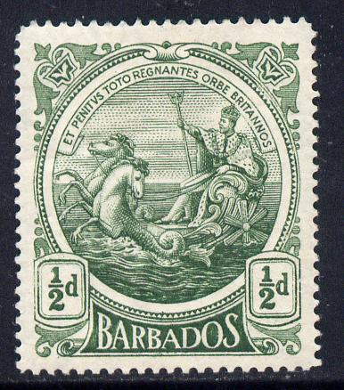 Barbados 1916-19 Large Britannia MCA 1/2d green mounted mint SG 182a, stamps on britannia, stamps on  kg5 , stamps on 