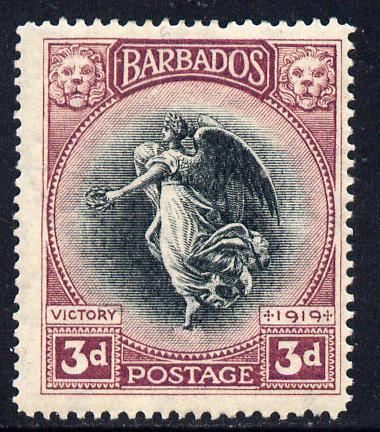 Barbados 1920-21 Victory MCA 3d black & purple mounted mint SG 206, stamps on victory, stamps on  ww1 , stamps on 