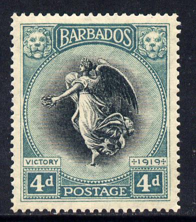 Barbados 1920-21 Victory MCA 4d black & blue-green mounted mint SG 207, stamps on victory, stamps on  ww1 , stamps on 