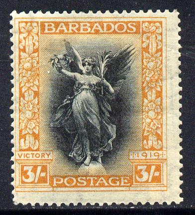 Barbados 1920-21 Victory MCA 3s black & dull orange mounted mint SG 211, stamps on victory, stamps on  ww1 , stamps on 