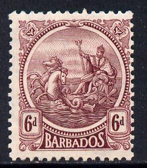 Barbados 1921-24 Britannia Script CA 6d reddish-purple mounted mint SG 225, stamps on britannia