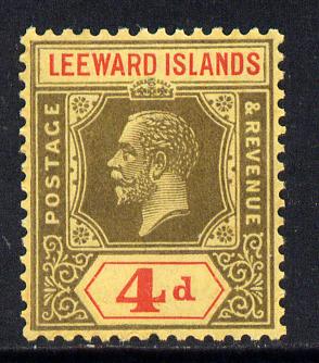 Leeward Islands 1921-32 KG5 Script CA 4d black & red on yellow Die II unmounted mint but light overall toning SG 70, stamps on , stamps on  kg5 , stamps on 