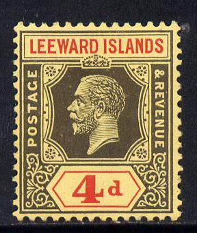 Leeward Islands 1921-32 KG5 Script CA 4d black & red on yellow Die II mounted mint SG 70, stamps on , stamps on  kg5 , stamps on 