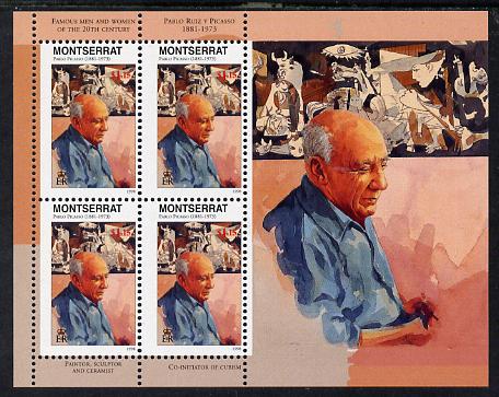 Montserrat 1998 Famous People of the 20th Century - Pablo Picasso perf sheetlet containing 4 vals unmounted mint as SG 1066a, stamps on personalities, stamps on picasso, stamps on arts, stamps on 