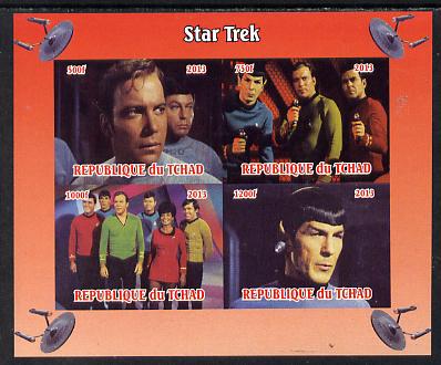 Chad 2013 Star Trek #1 imperf sheetlet containing 4 vals unmounted mint. Note this item is privately produced and is offered purely on its thematic appeal. , stamps on sci-fi, stamps on films, stamps on  tv , stamps on films, stamps on cinema, stamps on movies