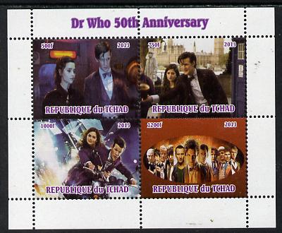 Chad 2013 Dr Who 50th Anniversary perf sheetlet containing 4 vals unmounted mint. Note this item is privately produced and is offered purely on its thematic appeal. , stamps on sci-fi, stamps on films, stamps on  tv , stamps on films, stamps on cinema, stamps on movies