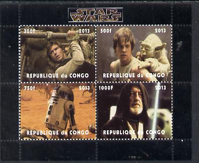 Congo 2013 Star Wars #1 perf sheetlet containing 4 vals unmounted mint. Note this item is privately produced and is offered purely on its thematic appeal , stamps on sci-fi, stamps on films, stamps on  tv , stamps on films, stamps on cinema, stamps on movies