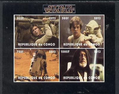 Congo 2013 Star Wars #1 imperf sheetlet containing 4 vals unmounted mint. Note this item is privately produced and is offered purely on its thematic appeal , stamps on sci-fi, stamps on films, stamps on  tv , stamps on films, stamps on cinema, stamps on movies