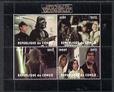 Congo 2013 Star Wars #2 perf sheetlet containing 4 vals unmounted mint. Note this item is privately produced and is offered purely on its thematic appeal , stamps on sci-fi, stamps on films, stamps on  tv , stamps on films, stamps on cinema, stamps on movies