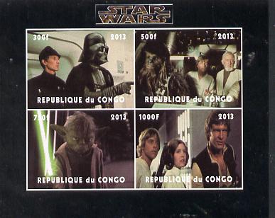 Congo 2013 Star Wars #2 imperf sheetlet containing 4 vals unmounted mint. Note this item is privately produced and is offered purely on its thematic appeal , stamps on sci-fi, stamps on films, stamps on  tv , stamps on films, stamps on cinema, stamps on movies
