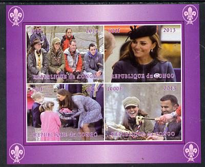 Congo 2013 Kate - Duchess of Cambridge imperf sheetlet containing 4 vals unmounted mint. Note this item is privately produced and is offered purely on its thematic appeal , stamps on royalty, stamps on kate