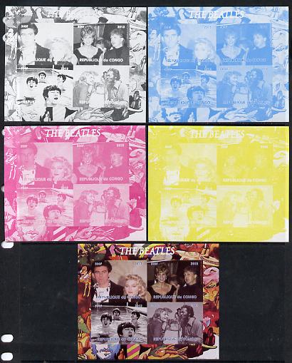 Congo 2013 The Beatles #1 sheetlet containing 4 vals - the set of 5 imperf progressive colour proofs comprising the 4 basic colours plus all 4-colour composite unmounted mint, stamps on personalities, stamps on music, stamps on beatles, stamps on pops, stamps on rock