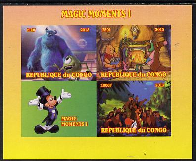 Congo 2013 Disney - Magic Moments #1 imperf sheetlet containing 3 values plus labels unmounted mint. Note this item is privately produced and is offered purely on its the..., stamps on disney, stamps on films, stamps on movies, stamps on cinema, stamps on 