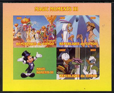 Congo 2013 Disney - Magic Moments #3 imperf sheetlet containing 3 values plus label unmounted mint. Note this item is privately produced and is offered purely on its them..., stamps on disney, stamps on films, stamps on movies, stamps on cinema, stamps on 