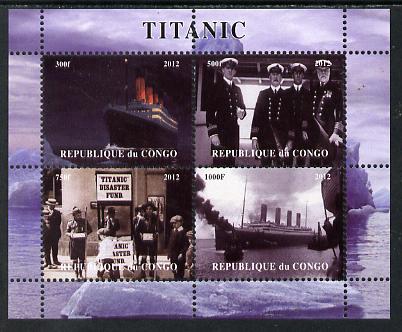 Congo 2012 Titanic perf sheetlet containing 4 vals unmounted mint. Note this item is privately produced and is offered purely on its thematic appeal, it has no postal validity, stamps on titanic, stamps on films, stamps on movies, stamps on cinema, stamps on disasters