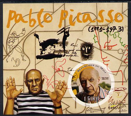 Mali 2013 Pablo Picasso imperf deluxe sheet containing one circular value unmounted mint, stamps on personalities, stamps on shaped, stamps on circular, stamps on picasso, stamps on arts