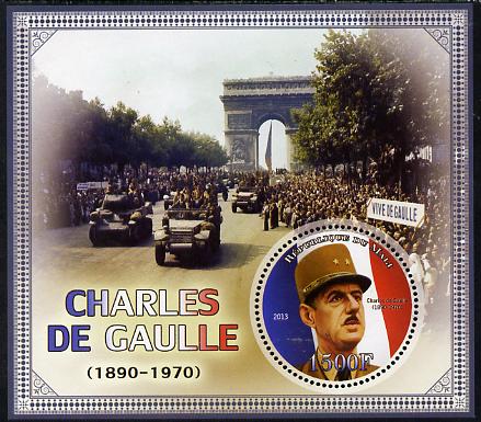 Mali 2013 Charles De Gaulle perf deluxe sheet containing one circular value unmounted mint, stamps on personalities, stamps on shaped, stamps on circular, stamps on de gaulle, stamps on  ww2 , stamps on militaria