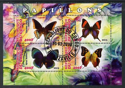 Congo 2013 Butterflies #1 perf sheetlet containing four values fine cto used, stamps on butterflies