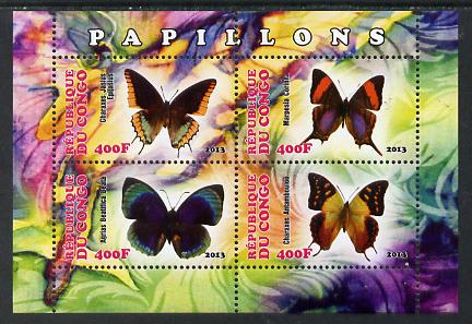 Congo 2013 Butterflies #1 perf sheetlet containing four values unmounted mint, stamps on butterflies