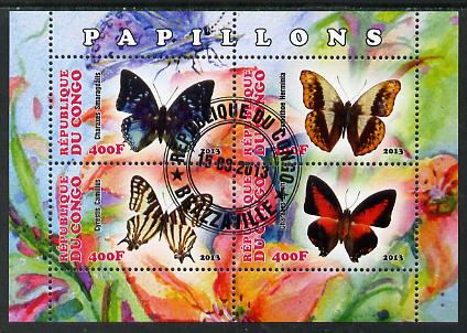 Congo 2013 Butterflies #2 perf sheetlet containing four values fine cto used, stamps on , stamps on  stamps on butterflies