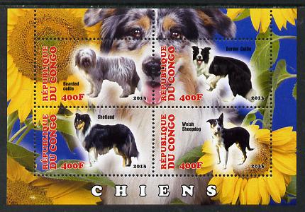 Congo 2013 Dogs #1 perf sheetlet containing four values unmounted mint, stamps on dogs