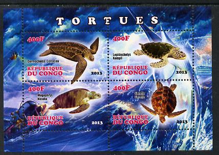 Congo 2013 Turtles perf sheetlet containing four values unmounted mint, stamps on turtles