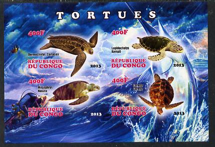 Congo 2013 Turtles imperf sheetlet containing four values unmounted mint, stamps on turtles