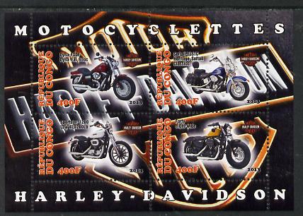 Congo 2013 Harley-Davidson Motorcycles perf sheetlet containing four values unmounted mint, stamps on motorbikes