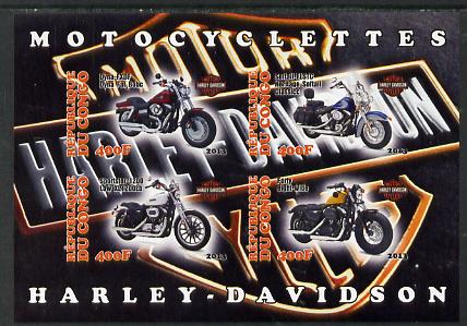Congo 2013 Harley-Davidson Motorcycles imperf sheetlet containing four values unmounted mint, stamps on motorbikes