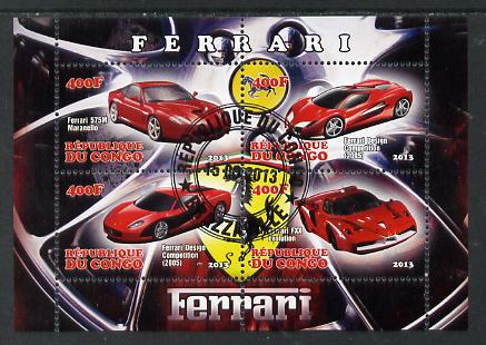 Congo 2013 Ferrari Cars #1 perf sheetlet containing four values fine cto used, stamps on cars, stamps on ferrari