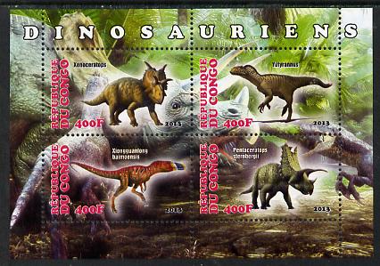 Congo 2013 Dinosaurs #1 perf sheetlet containing four values unmounted mint, stamps on dinosaurs