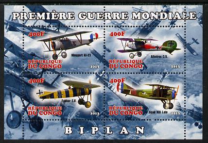 Congo 2013 Bi-Planes of World War I perf sheetlet containing four values unmounted mint, stamps on aviation, stamps on  ww1 , stamps on 