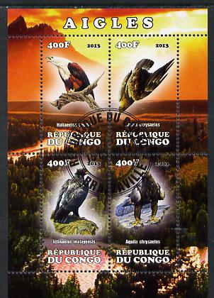Congo 2013 Birds - Eagles perf sheetlet containing four values fine cto used, stamps on birds, stamps on birds of prey, stamps on eagles