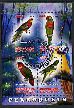 Congo 2013 Birds - Parrots perf sheetlet containing four values fine cto used, stamps on birds, stamps on parrots