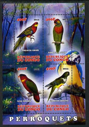 Congo 2013 Birds - Parrots perf sheetlet containing four values unmounted mint, stamps on birds, stamps on parrots