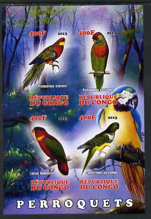 Congo 2013 Birds - Parrots imperf sheetlet containing four values unmounted mint, stamps on , stamps on  stamps on birds, stamps on  stamps on parrots