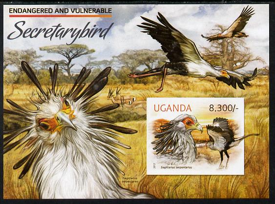 Uganda 2012 WWF - Secretary Bird imperf m/sheet unmounted mint, stamps on , stamps on  wwf , stamps on birds