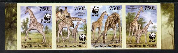 Niger Republic 2013 WWF - Giraffe imperf strip of 4 unmounted mint, stamps on , stamps on  wwf , stamps on animals, stamps on giraffes