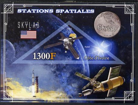 Ivory Coast 2013 Space Stations - Skylab imperf m/sheet containing triangular value unmounted mint, stamps on space, stamps on triangular, stamps on science, stamps on shaped