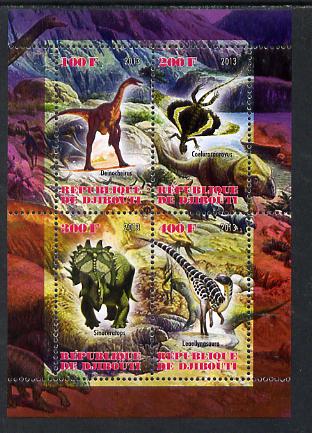 Djibouti 2013 Dinosaurs #1 perf sheetlet containing 4 values unmounted mint, stamps on dinosaurs