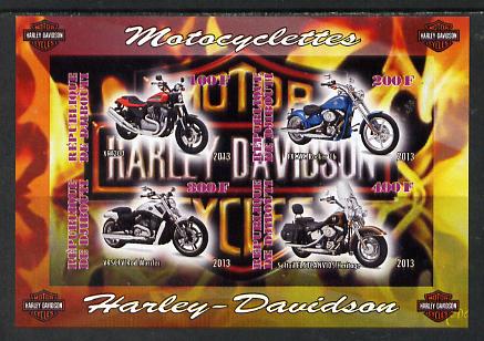 Djibouti 2013 Harley Davidson Motorcycles imperf sheetlet containing 4 values unmounted mint, stamps on , stamps on  stamps on motorbikes