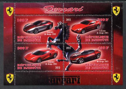 Djibouti 2013 Ferrari Cars #2 perf sheetlet containing 4 values unmounted mint, stamps on cars, stamps on ferrari