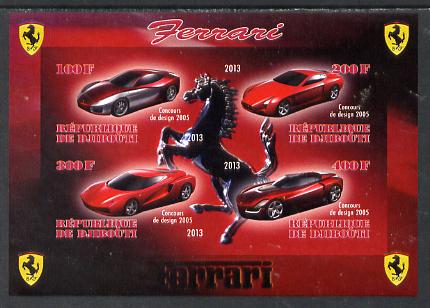 Djibouti 2013 Ferrari Cars #2 imperf sheetlet containing 4 values unmounted mint, stamps on cars, stamps on ferrari