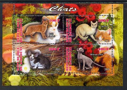 Djibouti 2013 Domestic Cats #1 perf sheetlet containing 4 values unmounted mint, stamps on , stamps on cats, stamps on 
