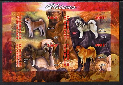Djibouti 2013 Dogs #1 imperf sheetlet containing 4 values unmounted mint, stamps on , stamps on  stamps on dogs