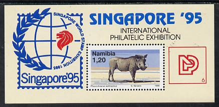 Namibia 1995 Singapore 95 Stamp Exhibition perf m/sheet unmounted mint, SG MS 675, stamps on stamp exhibitions, stamps on animals, stamps on warthog